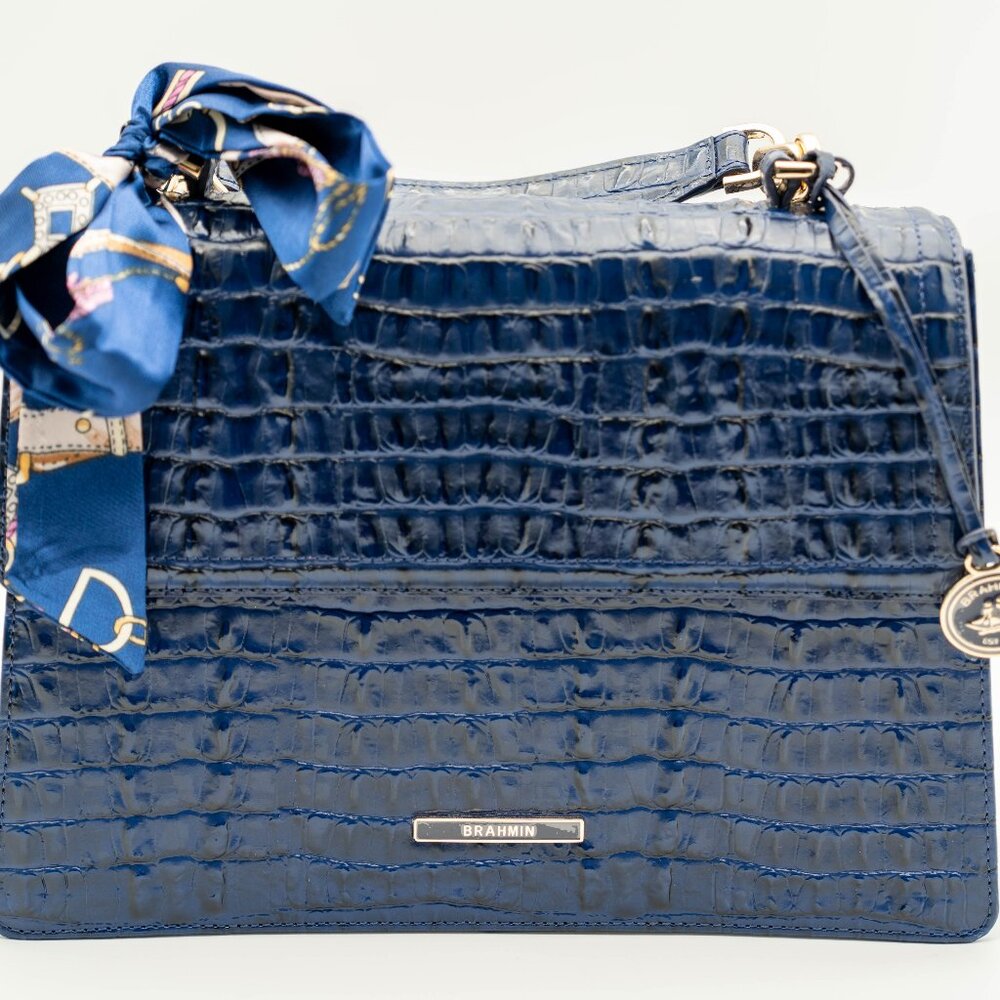 Retro Glam MWOT Brahmin Retired Hallie Ink Leontyne Bule Sachel